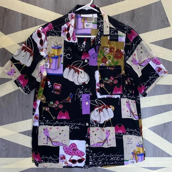 Susan Graver Fashion Themed Scrub Top 👜👠🕶👩🏻‍⚕️ - Picture 1 of 2